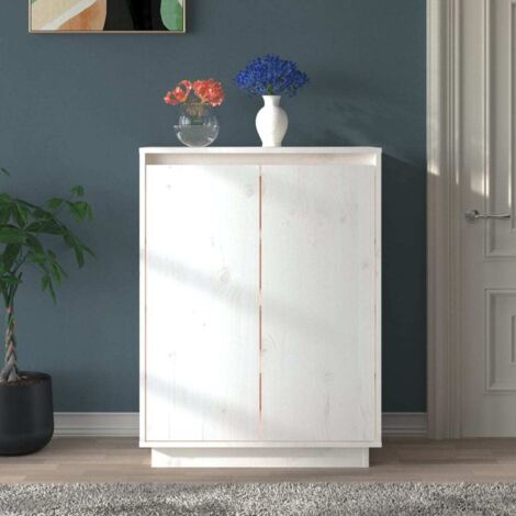 Vidaxl – Meuble à chaussures blanc 60x35x80 cm – Bois de pin massif – Rangement sécurisé avec fixation murale – Pour espaces réduits (1/6)