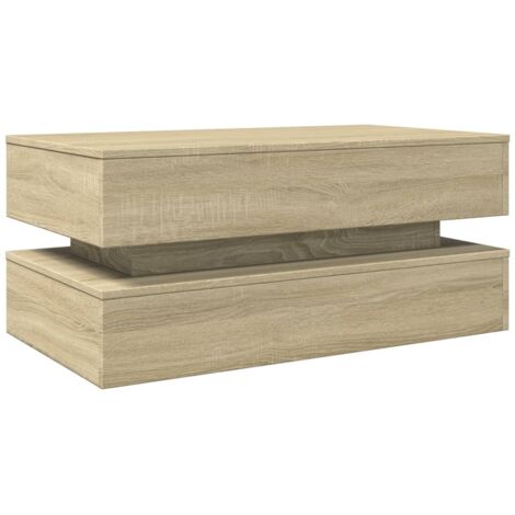 Vidaxl – Table basse fixe avec lumières LED RVB – Chêne sonoma 90x50x40 cm – Surface sécuritaire pour boissons et décorations