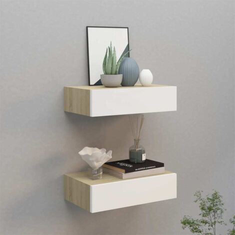 Vidaxl – Étagères murales à tiroirs 2 pcs 40x23,5x10cm – MDF chêne et blanc – Capacité de charge 10 kg – Assemblage requis