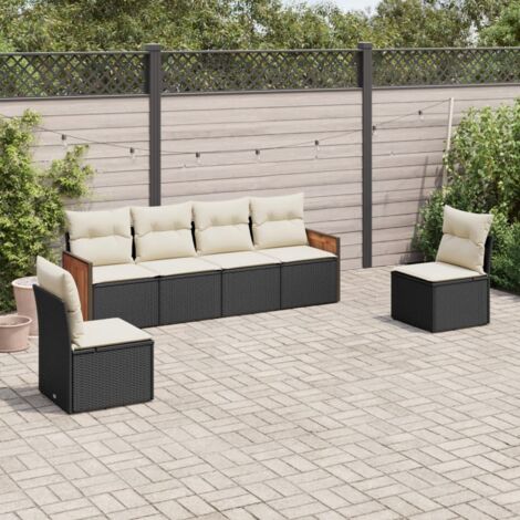 vidaXL Salon de jardin 6 pcs avec coussins noir résine tressée (1/5)