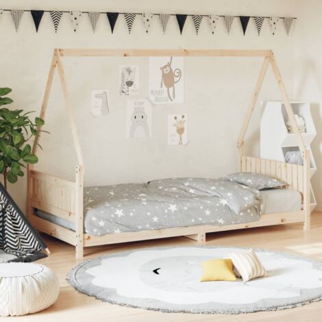 Vidaxl – Cadre de lit enfant 90x190 cm – Bois de pin massif non traité – Design maison avec rideaux – Hauteur basse pour accès facile (1/6)