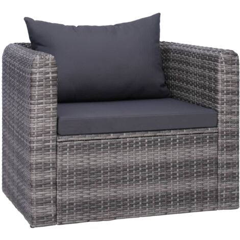Chaise de jardin avec coussin et oreiller Résine tressée Gris