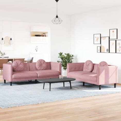 Ensemble de canapés 2 pcs avec coussins rose velours vidaXL