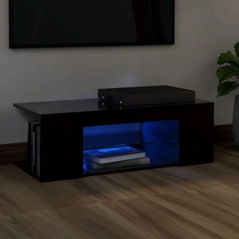 Vidaxl – Meuble TV noir 90x39x30 cm – Avec lumières LED RVB – Bois d'ingénierie – Design moderne et épuré – Assemblage requis
