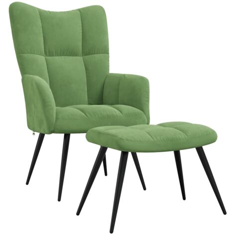 Chaise de relaxation avec tabouret Vert clair Velours vidaXL