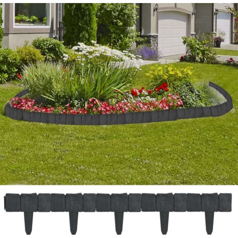 Vidaxl – Clôture de jardin en plastique aspect pierre – Lot de 41 pièces – Longueur totale 10m – Hauteur 22,5cm avec piquet (1/9)