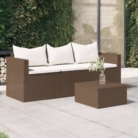 Canapé de jardin 3 places avec coussins marron résine tressée vidaXL