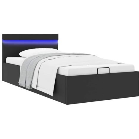 vidaXL Cadre de lit à rangement hydraulique sans matelas avec LED noir