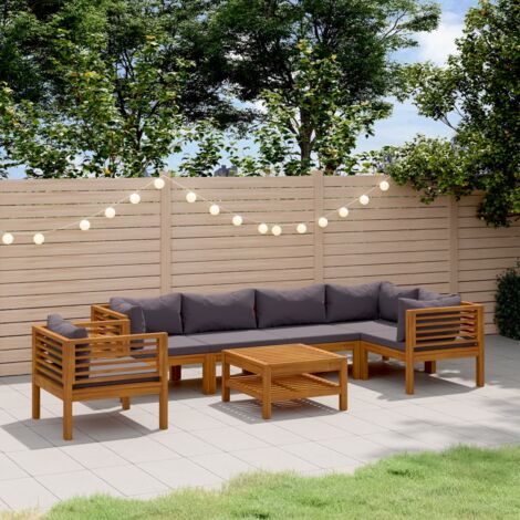 Salon de jardin 7 pcs avec coussin Bois d'acacia solide vidaXL