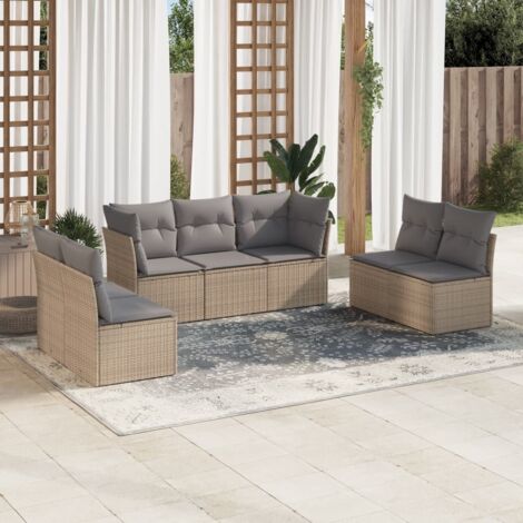 vidaXL Salon de jardin avec coussins 7 pcs beige résine tressée (1/3)