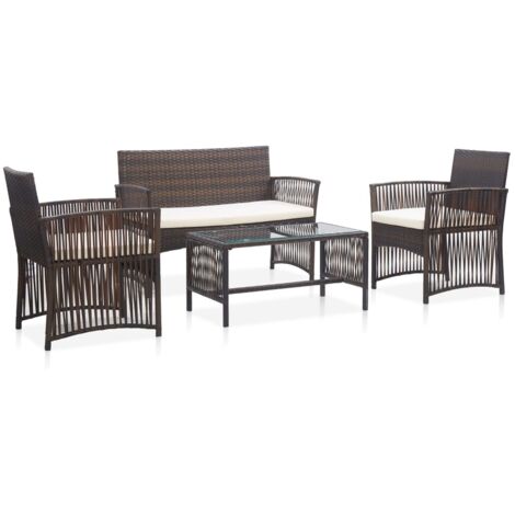 Vidaxl – Salon de jardin 4 pcs avec coussins – Résine tressée marron – Cadre en acier enduit de poudre – Dimensions table 80x45x40 cm