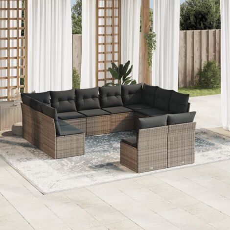 vidaXL Salon de jardin 11 pcs avec coussins gris résine tressée (1/3)