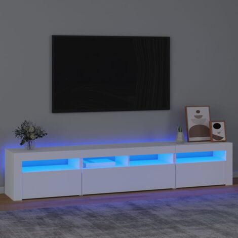 Vidaxl – Meuble TV blanc 210x35x40 cm – Éclairage LED RVB – Bois d'ingénierie résistant et imperméable – Grand espace de rangement