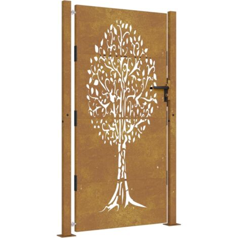Vidaxl – Portillon en acier corten 100x175 cm – Design arbre découpé au laser – Résistant aux intempéries – Système verrouillable