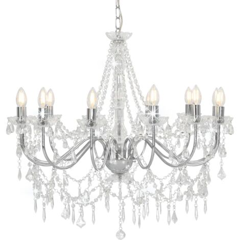 Vidaxl – Lustre argenté avec perles – 12 ampoules E14 – Dimensions 80x75cm – Métal et acrylique – Effet de lumière antique - vidaXL93811