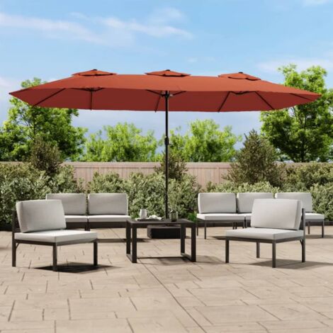 Vidaxl – Parasol de jardin à double tête 449x265 cm – Polyester anti-UV – Cadre en fer robuste – Mécanisme à manivelle – Base avec sac à sable (1/5)