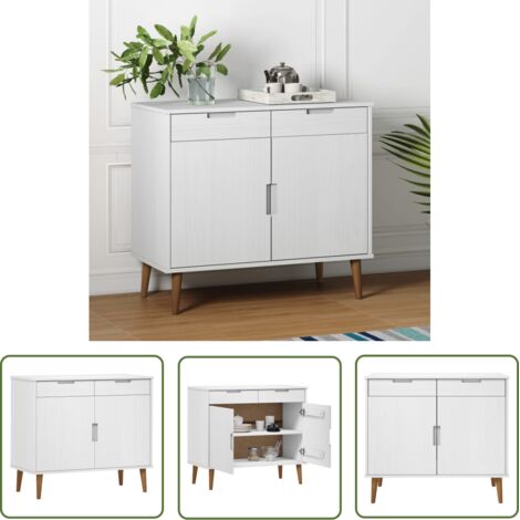 The Living Store Buffet MOLDE Blanc 90x40x80 cm Bois massif de pin - Buffet - Meuble De Rangement - Commode - Mobilier Scandinave - Bois Massif (1/5)