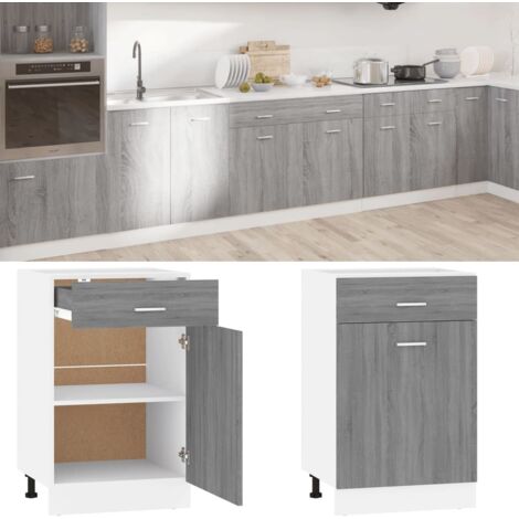 Vidaxl – Armoire de plancher à tiroirs 50x46x81,5 cm – Bois d'ingénierie sonoma gris – 1 tiroir et 2 compartiments – Rangement optimisé cuisine