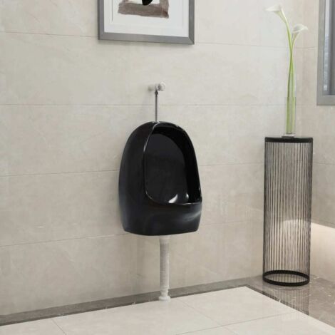 Vidaxl – Urinoir suspendu céramique noir – Valve de chasse d'eau en haut – Puisard profond pour réduction des éclaboussures – Dimensions 30x24,5x40 cm