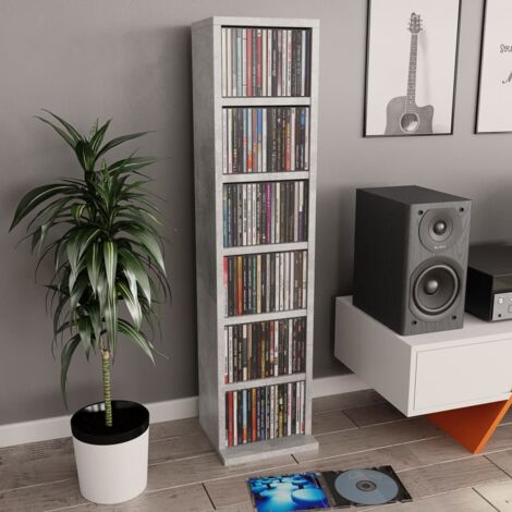 Vidaxl – Armoire à CD gris béton 21x20x88 cm – 6 compartiments ouverts – Bois d'ingénierie robuste – Rangement sécurisé pour collection de musique
