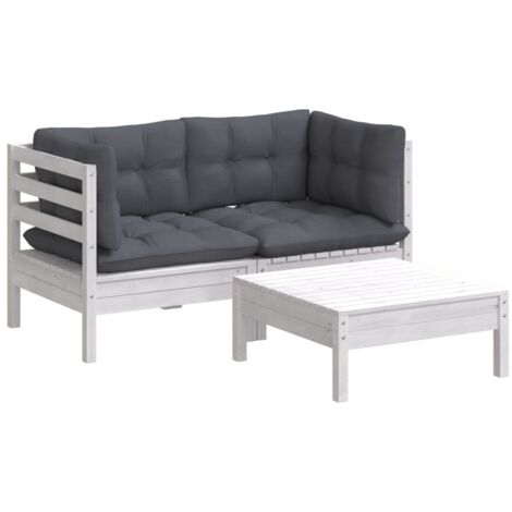 vidaXL Salon de jardin 3 pcs avec coussins anthracite bois de pin (1/5)