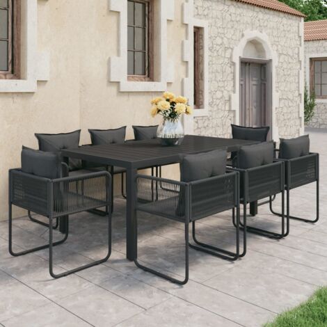 vidaXL Ensemble à manger de jardin 9 pcs PVC résine tressée noir