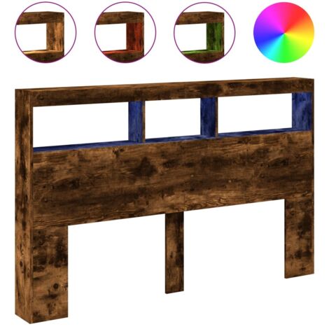 Armoire tête de lit avec LED chêne fumé 160x17x102 cm vidaXL (1/5)