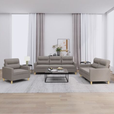 vidaXL Ensemble de canapés 3 pcs avec coussins Taupe Tissu (1/5)