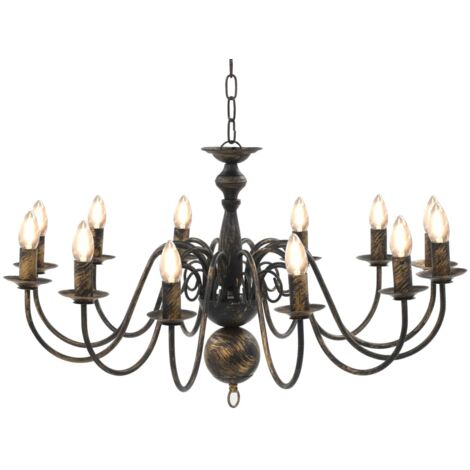 Vidaxl – Lustre noir antique 12 ampoules E14 – Métal 80 x 45 cm – Tension 230V – Ampoules non incluses – Pour décoration intérieure