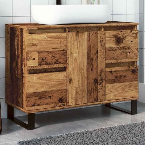 Vidaxl – Meuble sous vasque simple en bois d'ingénierie 80x33x60 cm – Résistant à l'humidité – Grand espace de rangement – Pieds en fer