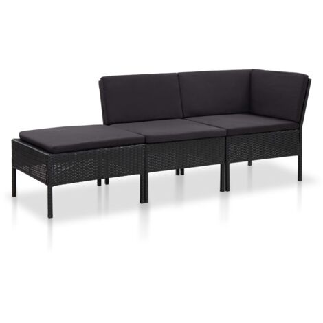 vidaXL Salon de jardin 3 pcs avec coussins Résine tressée Noir