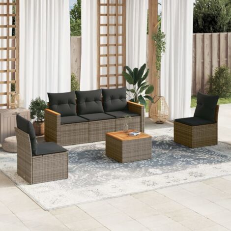 vidaXL Salon de jardin 6 pcs avec coussins gris résine tressée (1/3)