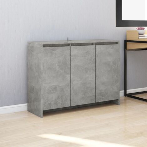 Vidaxl – Buffet gris béton 102x33x75 cm – Construction en aggloméré durable – 3 portes pour rangement optimal – Style moderne