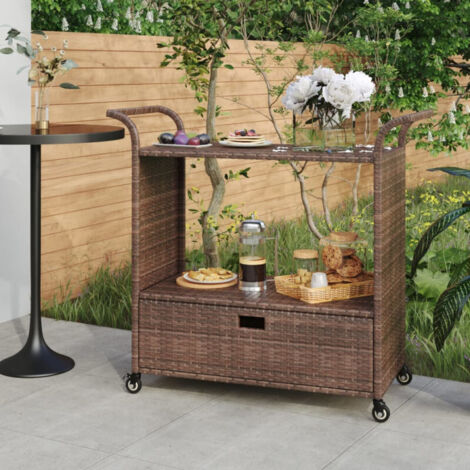 vidaXL Chariot de bar avec tiroir Marron 100x45x97 cm Résine tressée (1/5)