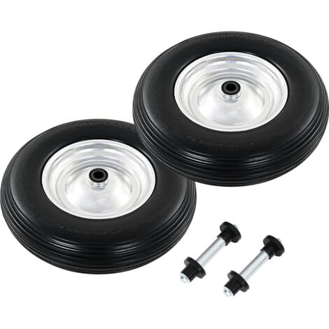 vidaXL Wheelbarrow Wheels 2 pcs with Axles Solid PU 4.00-8 390 mm (1/5)