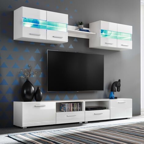 Vidaxl – Ensemble de meubles de salon 5 pcs – 2 armoires murales 70x30x40 cm – meuble TV 100x30x34 cm avec éclairage LED – finition blanche brillante