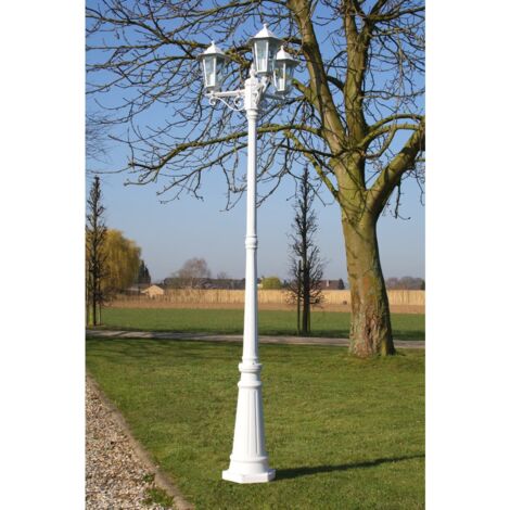 Lampadaire d'extérieur 3 bras 215 cm – Aluminium blanc – 3 lampes E27 60W – Protection IP44 pour éclairage jardin – Xl Destock
