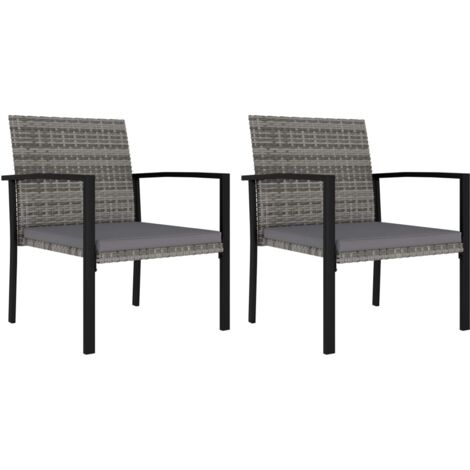 Vidaxl – Lot de 2 chaises de jardin en résine tressée gris – Structure en acier robuste – Coussins confortables – Dimensions 53x58,5x83 cm (1/6)