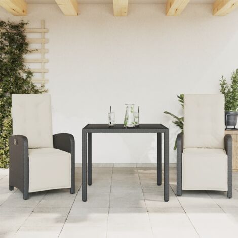 vidaXL 3 Piece Bistro Set with Cushions Black Poly Rattan (1/5)