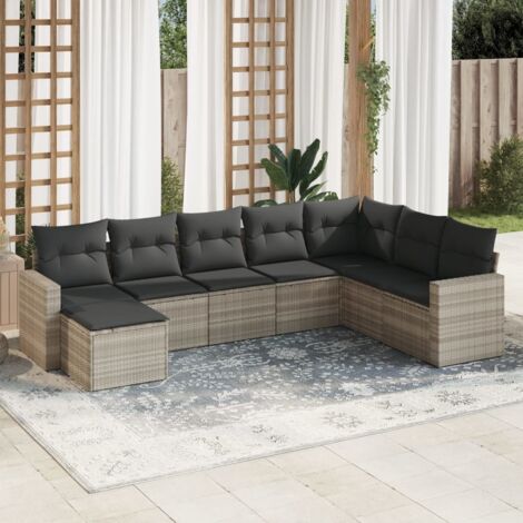 Salon de jardin 8 pcs avec coussins gris clair résine tressée vidaXL (1/3)