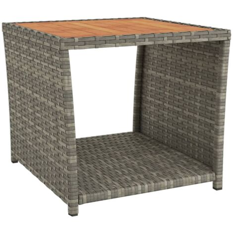 Table à thé et dessus en bois Gris Résine tressée Acacia massif vidaXL