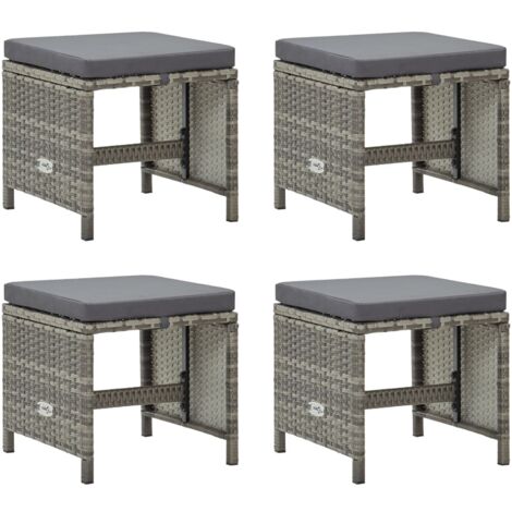 Vidaxl – Lot de 4 tabourets de jardin avec coussins – Résine tressée gris – Acier enduit de poudre – Dimensions 40,5x40,5x35 cm