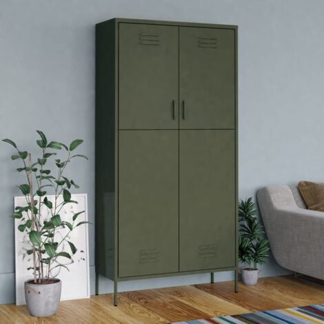 Vidaxl – Armoire en acier vert olive 90x50x180 cm – 4 étagères réglables – Capacité de charge 100 kg – Avec bouches d'aération sur les portes