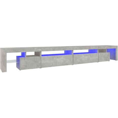 vidaXL Meuble TV avec lumières LED Gris béton 290x36,5x40 cm