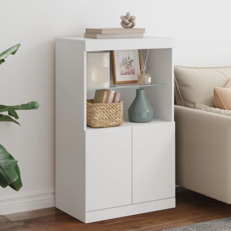 Vidaxl – Buffet moderne blanc 60,5x37x100 cm – Bois d'ingénierie – Lumières LED RVB personnalisables – Grand espace de rangement