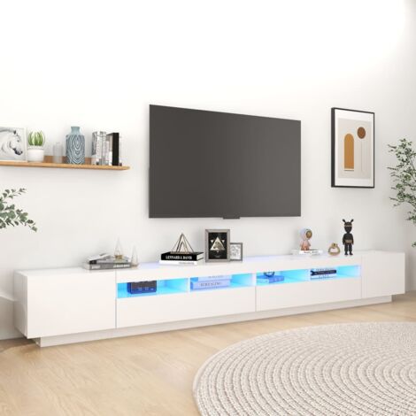 Vidaxl – Meuble TV blanc 300x35x40 cm – Éclairage LED RVB – Construction en bois d'ingénierie – Assemblage requis