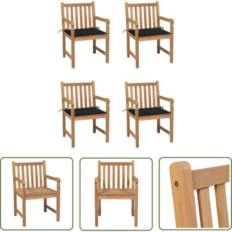 The Living Store Chaises de jardin lot de 4 et coussins noir Bois de teck solide - Chaise De Jardin - Mobilier De Jardin - Meubles De Jardin - Set De Chaises - Terrasse (1/5)