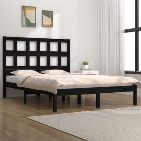 Cadre de lit sans matelas noir 140x190 cm bois de pin massif vidaXL (1/5)