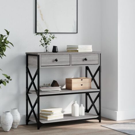 Vidaxl – Table console en bois d'ingénierie gris Sonoma 75x28x75 cm – Cadre métal – Pieds réglables pour sol inégal – Grand espace de rangement