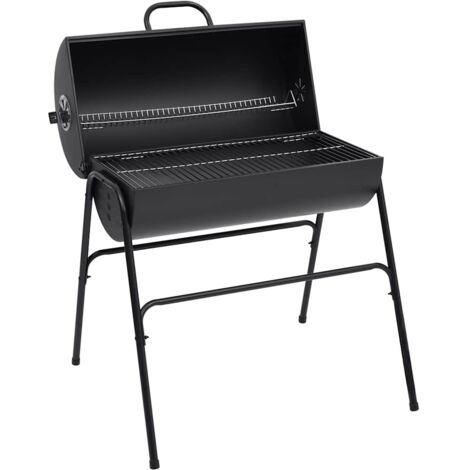Vidaxl – Gril à baril charbon 2 grilles de cuisson – Acier noir – Circulation de chaleur optimale – Cendrier amovible – Dimensions 80x95x90 cm
